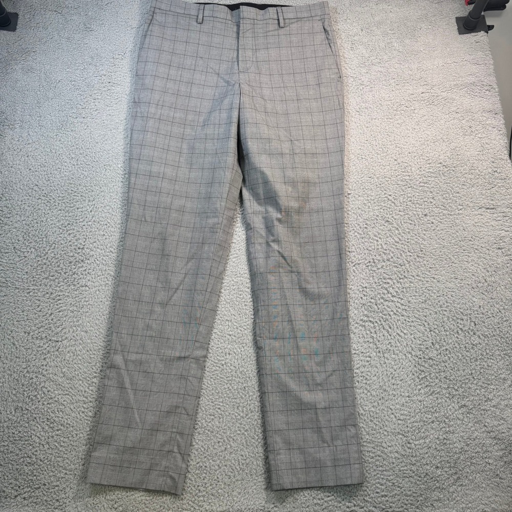 Banana Republic Slim Fit Glen Plaid Chino Pants Mens 33x33 Gray Blue Stretch